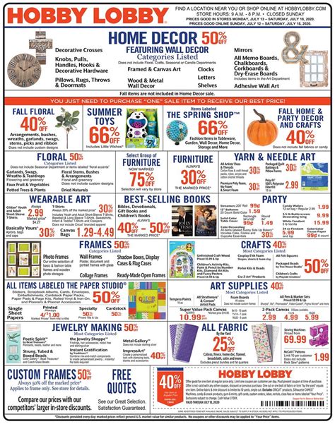 Hobby lobby weekly ads - Weekly Ad & Flyer Hobby Lobby. Active. Hobby Lobby; Sun 02/18 - Sat 02/24/24; View Offer. View more Hobby Lobby popular offers. Show offers. Phone number. 614-751-9245. Website. www.hobbylobby.com. Social sites . Customer rating. 1. 3 5 1. Hobby Lobby - Reynoldsburg, OH - Hours & Store Details.
